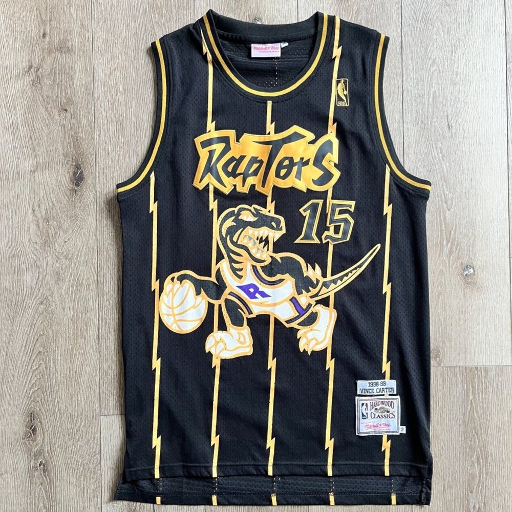 MITCHELL & NESS TORONTO RAPTORS VINCE CARTER BLACK GOLD JERSEY 1998-99